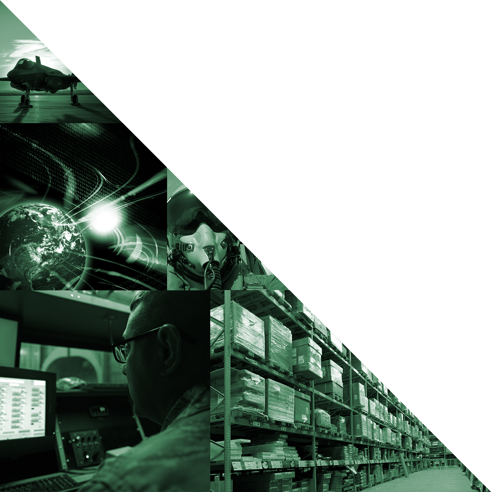 Photo collage of different uses of science and engineering within the USAF and DOD framework 