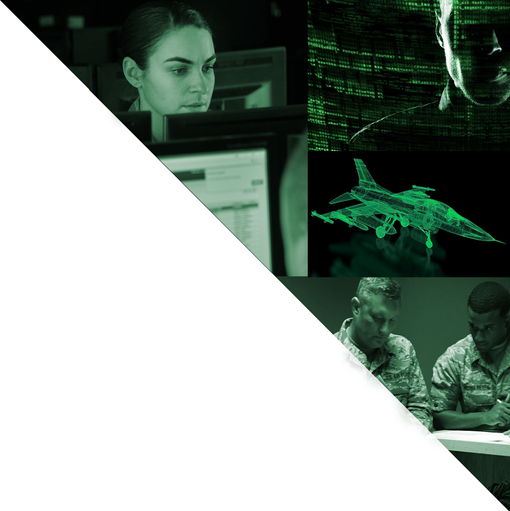 Collage of phots depicting different uses of science & engineering within the USAF and DOD framework